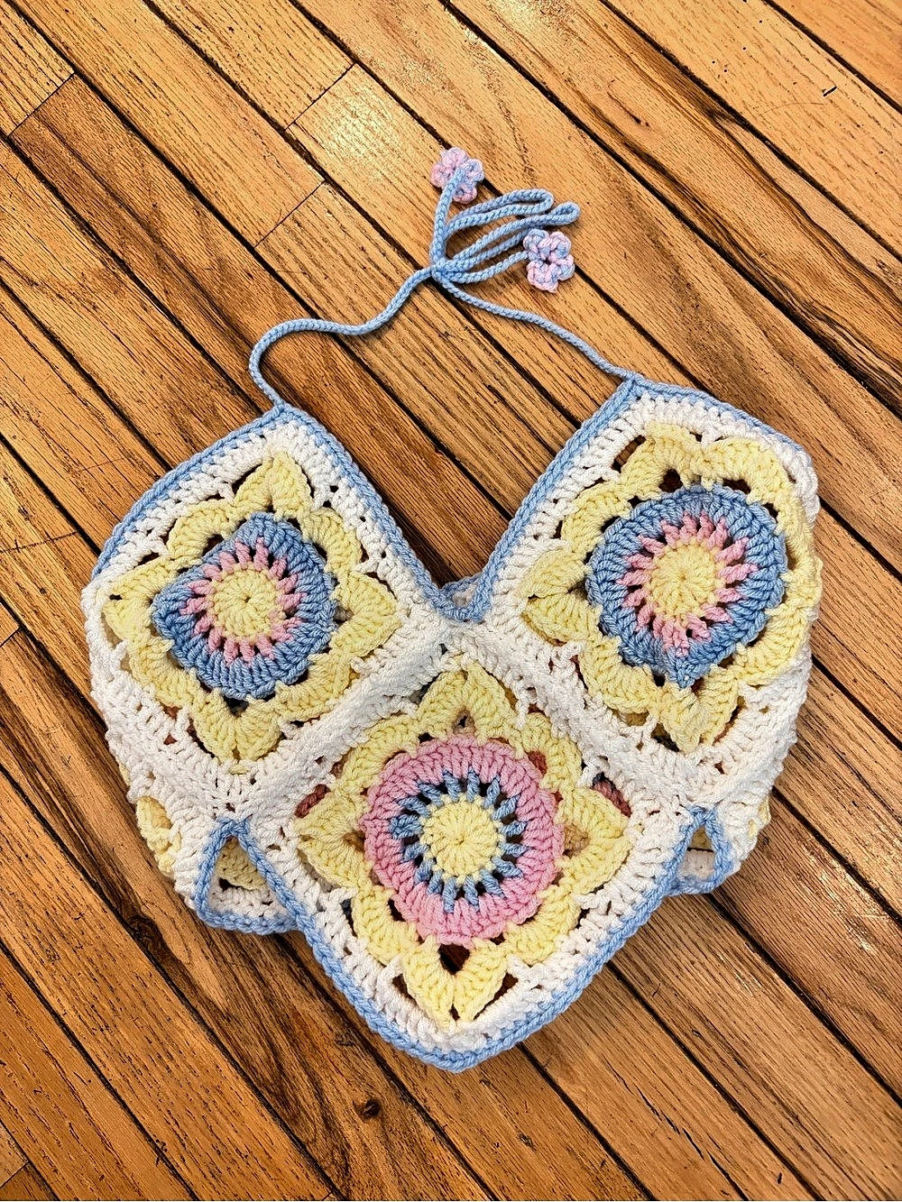Hand Crocheted Flower Halter Crop Top in Multicolor Like New